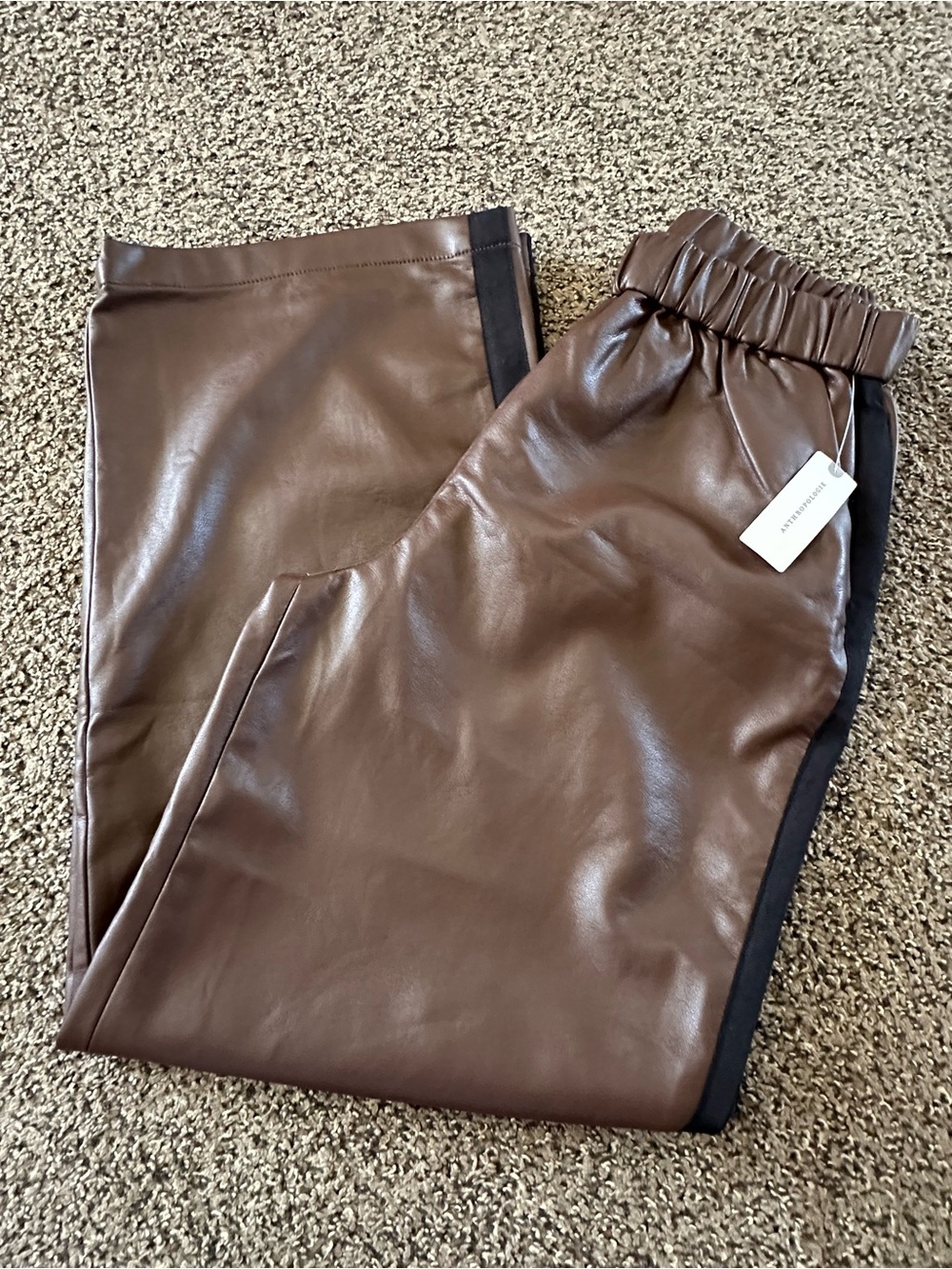 Maeve Brown Faux Leather Wide-Leg Pants with Black Side Stripe - Picture 9 of 10